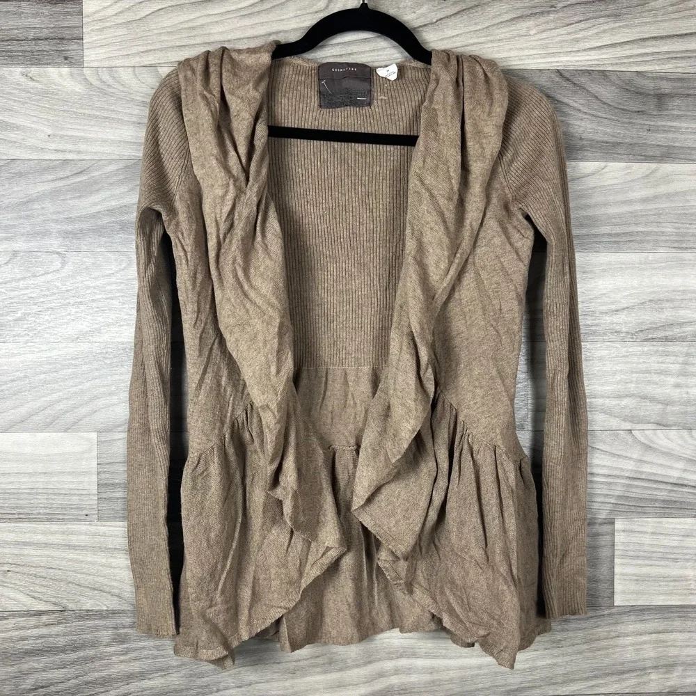 Guinevere Anthropologie Cardigan Womens M Brown Cashmere Blend Ruffle Open Front